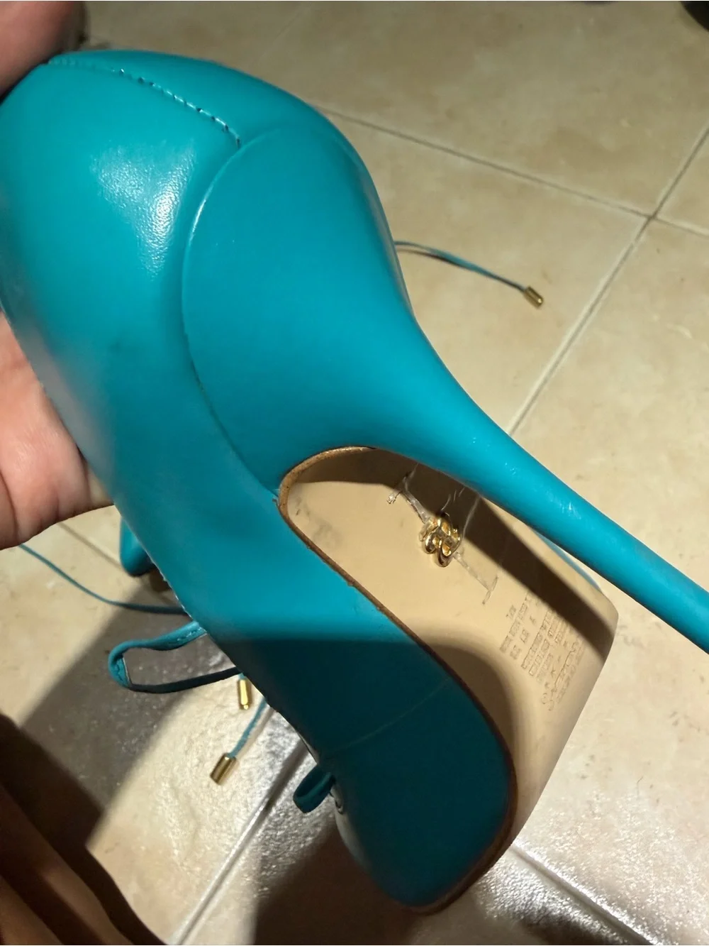 Andrea Turquoise Lace-Up Pointed Toe Stiletto Heels leather